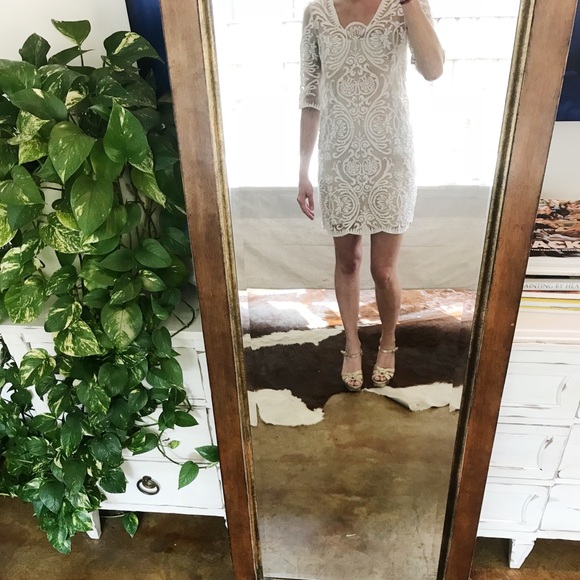 White Embroidered Long-Sleeve Bridal Dress - Picture 2 of 8